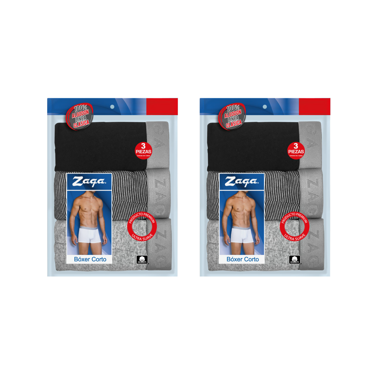 Boxer Corto Algodón 100% 6Pack Negro, Rayas, Jaspe