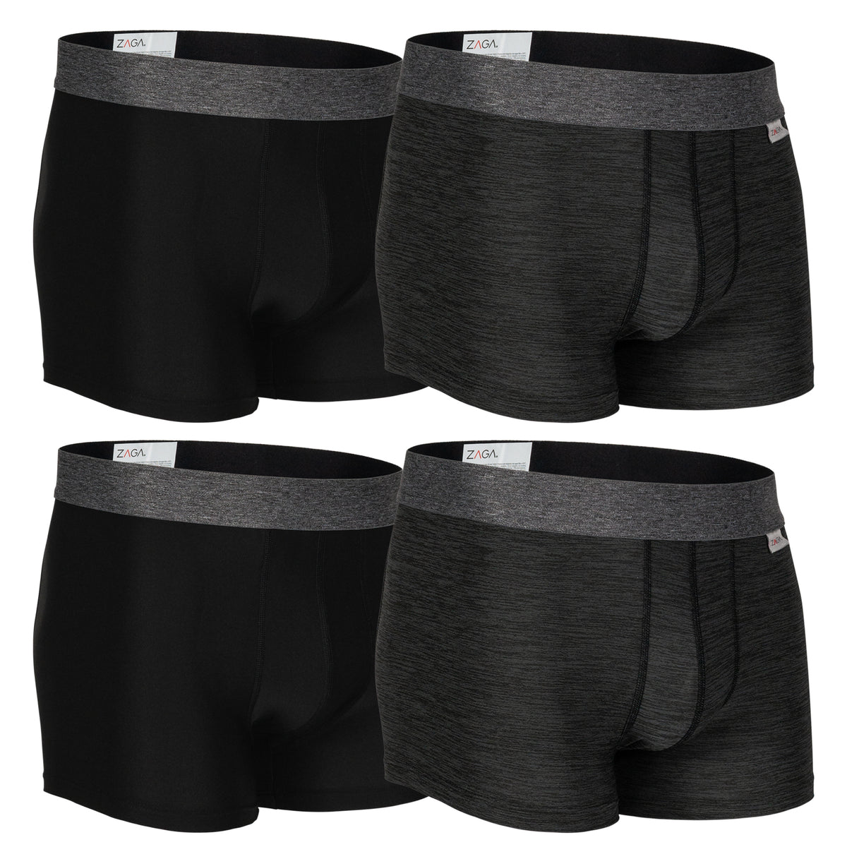 Zaga Boxer Corto 4 Pack Negro, Grsi Microfibra Sport