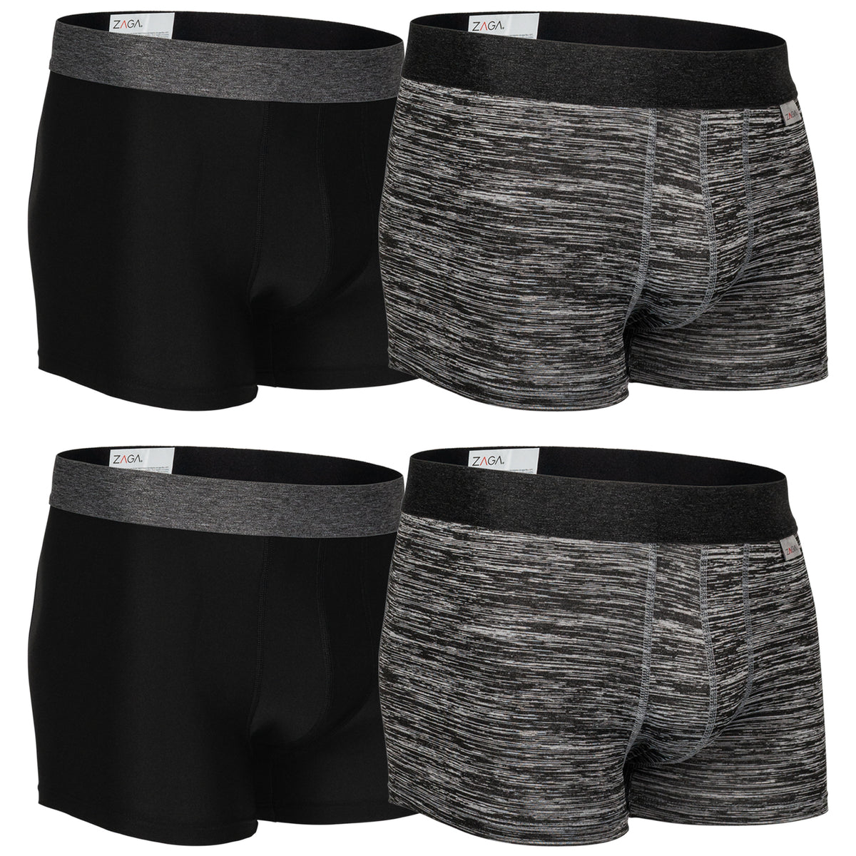 Zaga Boxer Corto 4 Pack Negro, River Microfibra Sport