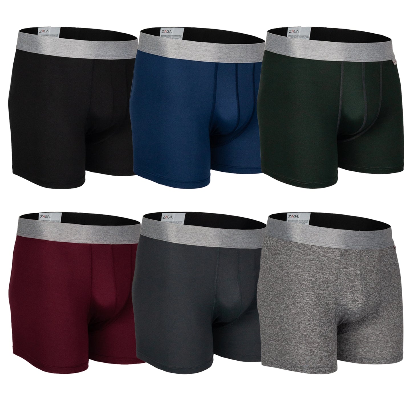 Boxer Largo Negro, Verde, Acero, Vino, Jaspe, Marino 6 Pack