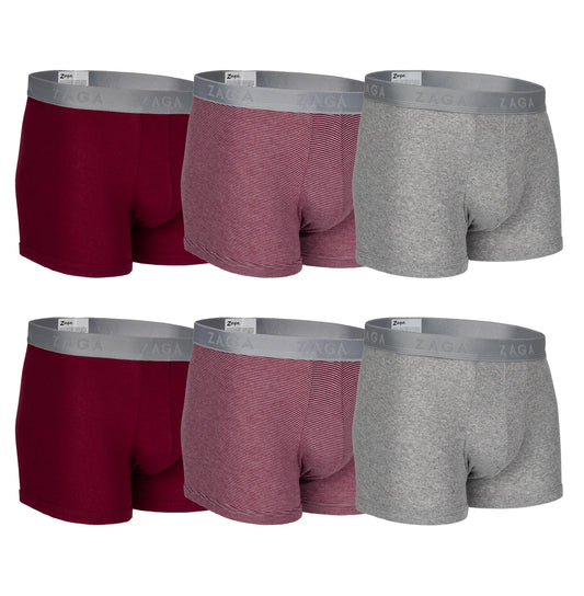 Boxer Corto Algodón 100% 6 Pack Vino, Rayas, Jaspe