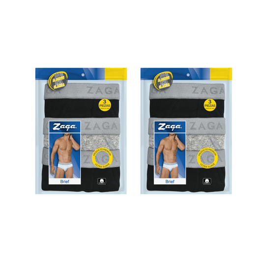 Brief Algodón 100% 6Pack Negro, Gris, Negro