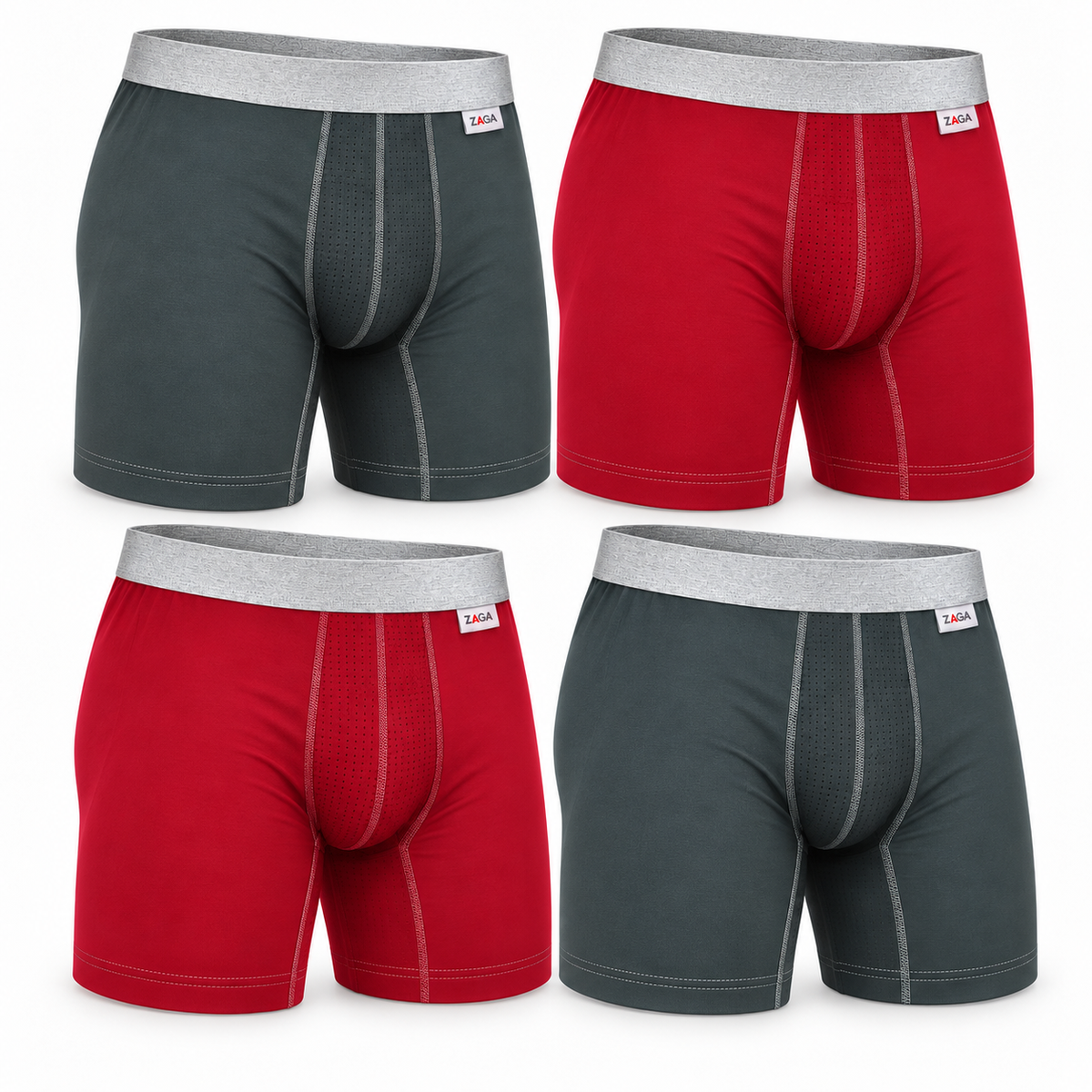Zaga Boxer Corto 4 Pack Microfibra Sport Rojo-Oxford