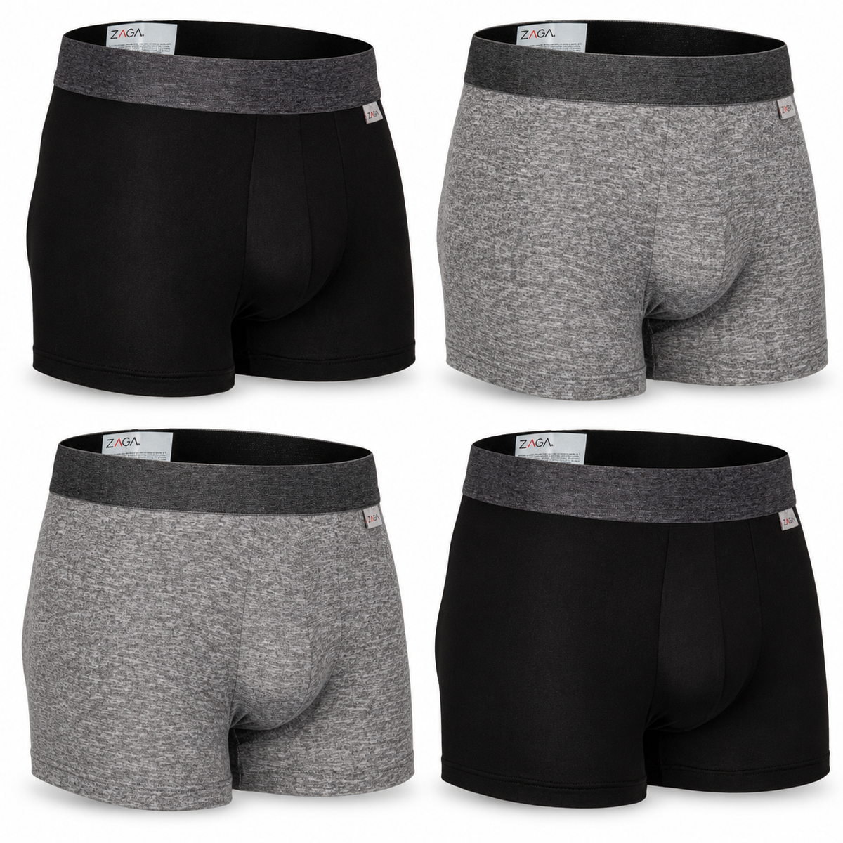 Boxer Corto Lisos 4 pack Negro, Jaspe, Negro