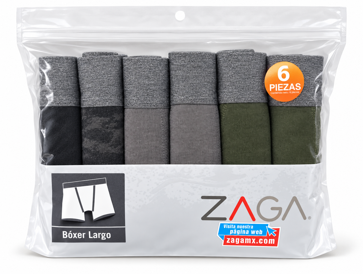 Zaga Boxer Largo 6 Pack Negro / Oxford / Verde