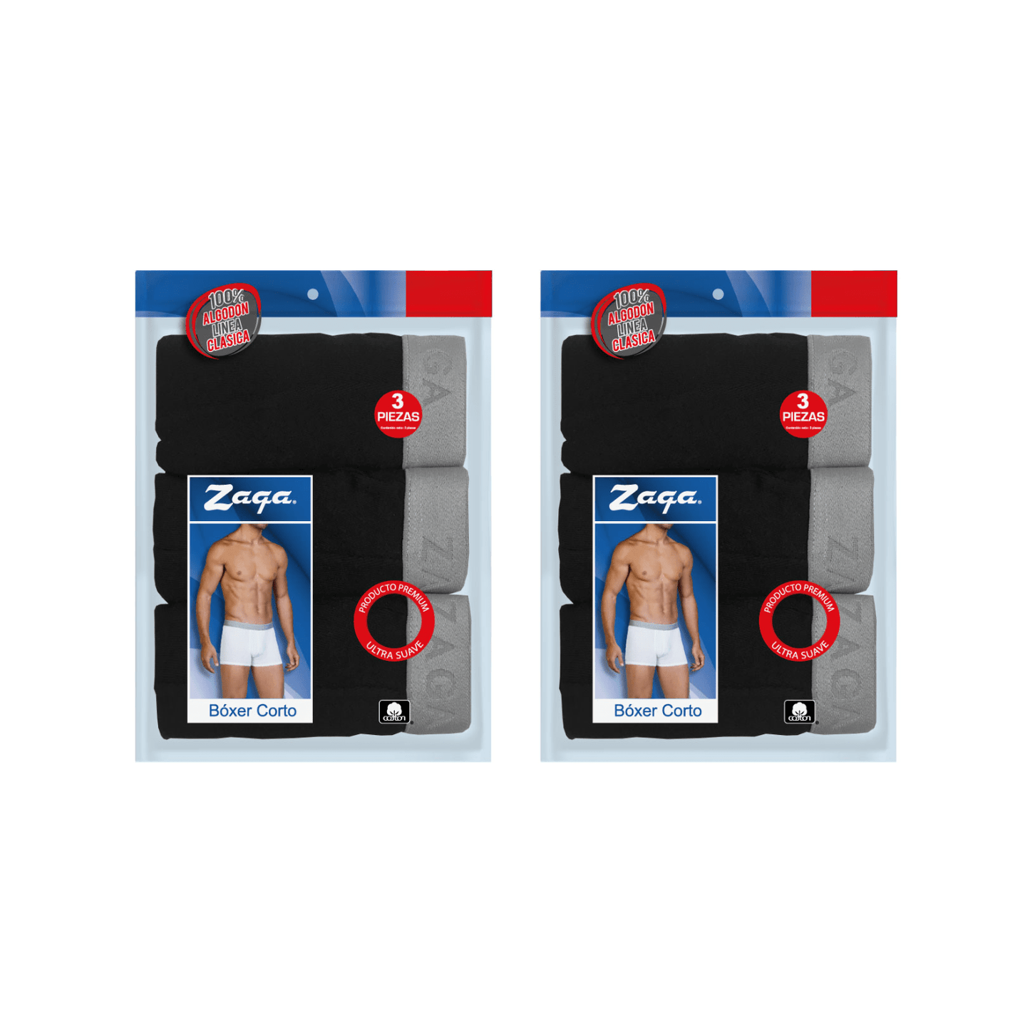 Boxer Corto Algodon 100% 6Pack Negro