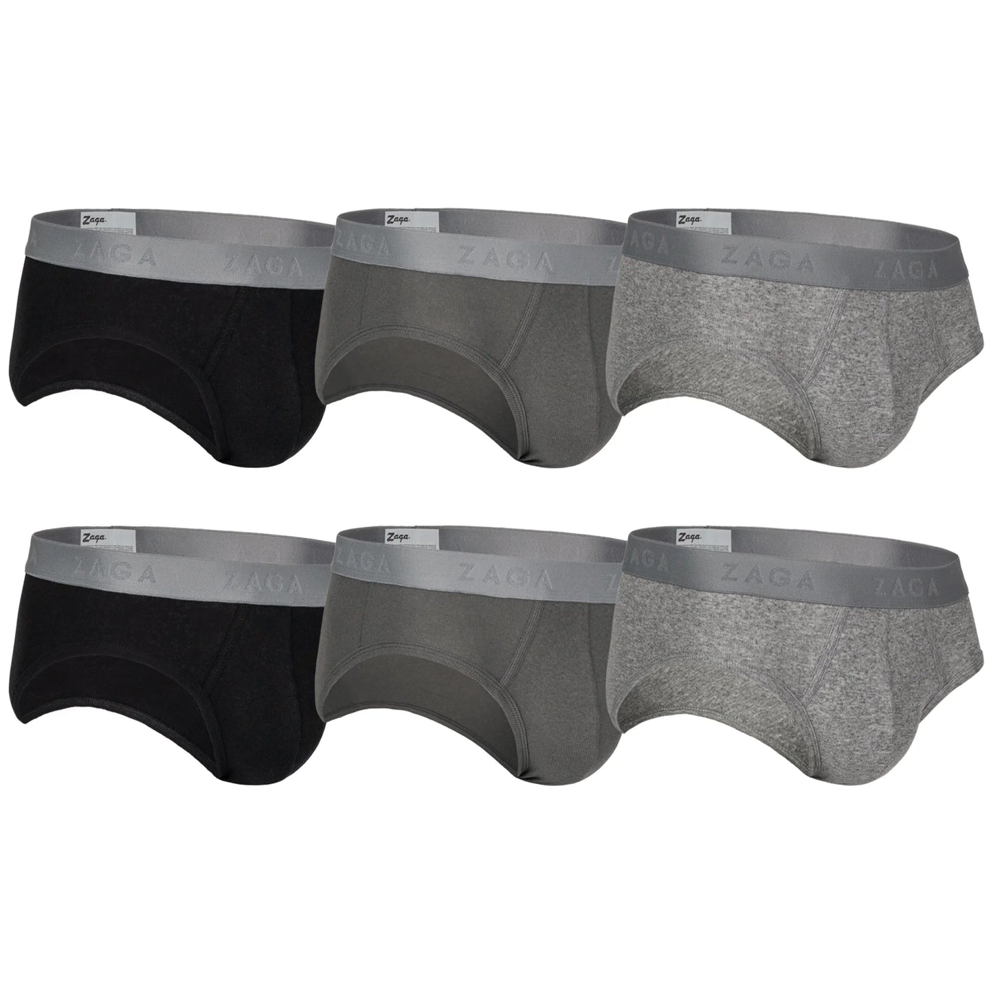 Brief Algodón 100% 6Pack Negro, Gris, Jaspe