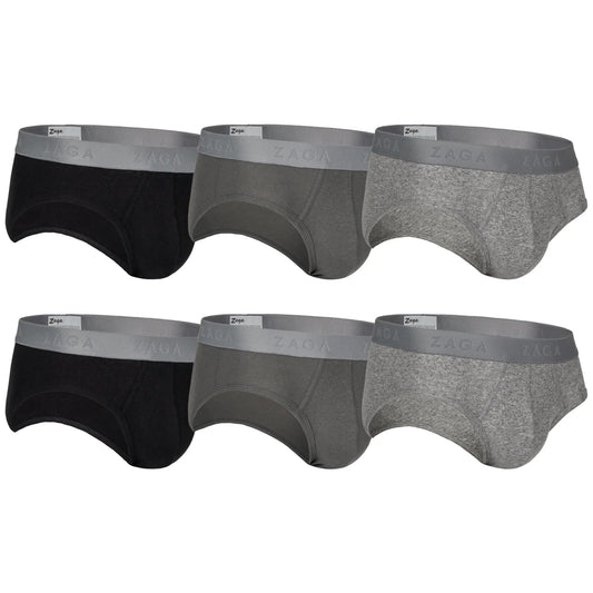 Brief Algodón 100% 6Pack Negro, Gris, Jaspe