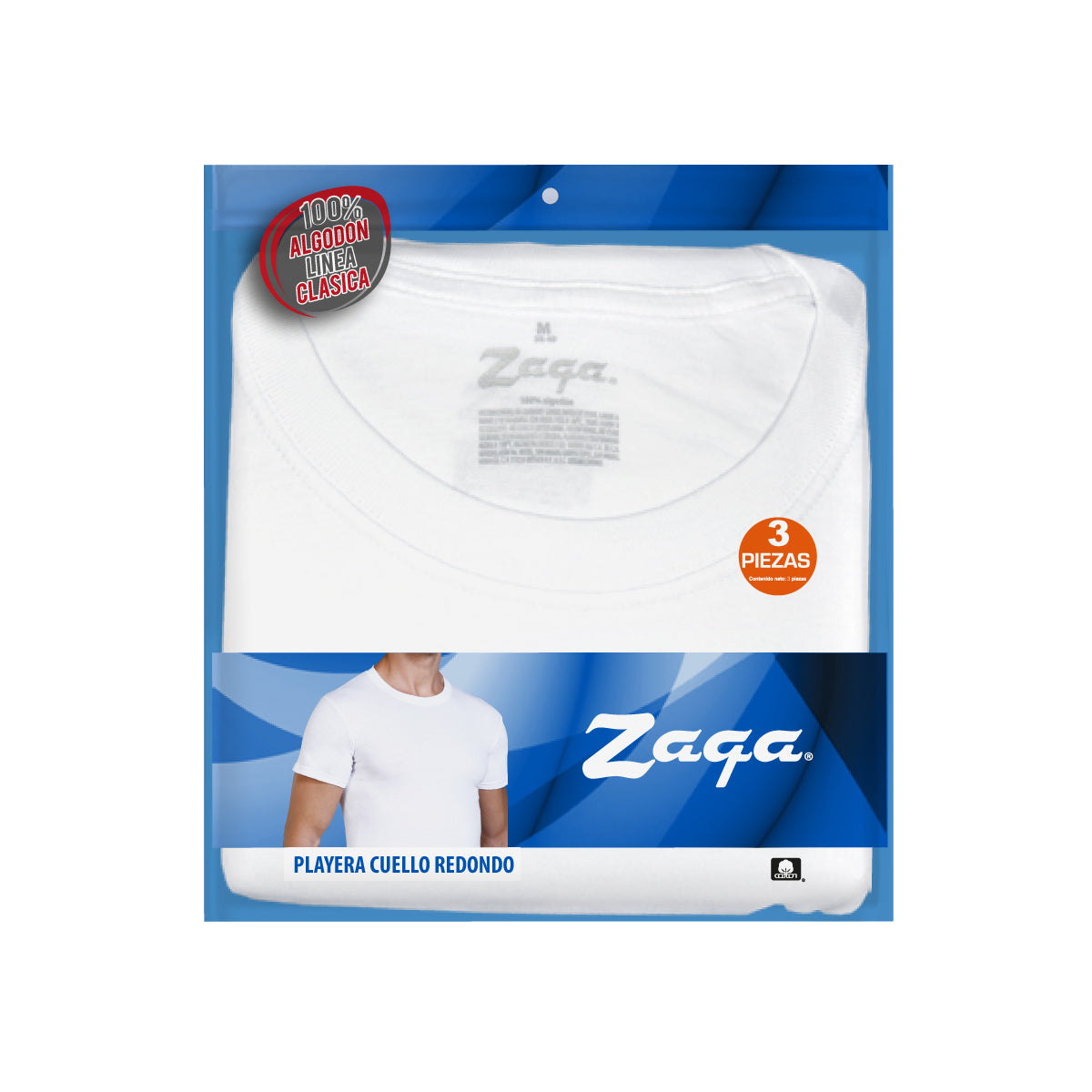 Playera  Cuello Redondo Blanca 3Pack basica zaga
