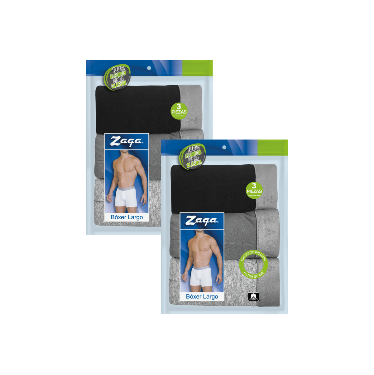 Boxer Largo Algodón 100% 6Pack Negro, Acero, Jaspe